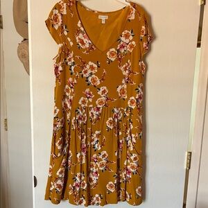Garnet Hill Mustard Floral Mini Dress, size 8